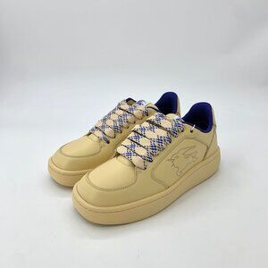 Burberry Womens Beige Lace-Up Sneakers Size EU 38 Blue Accents Includes Original